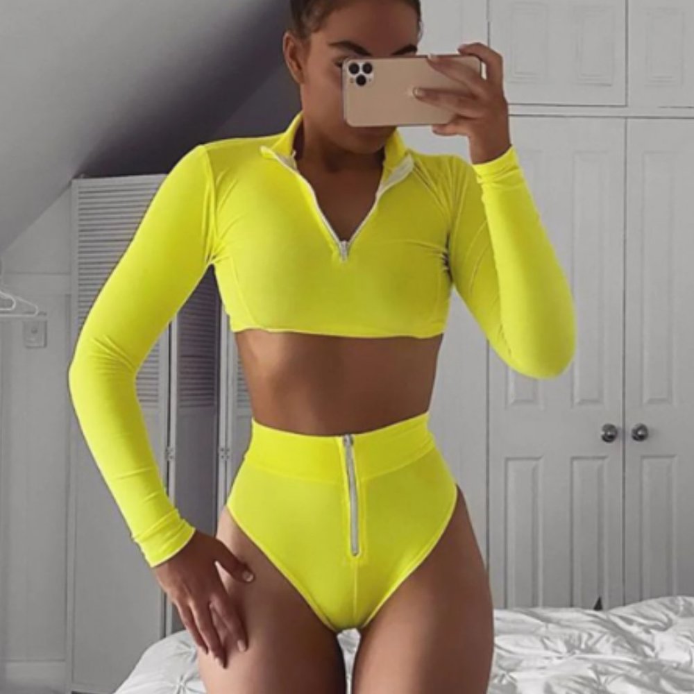 SOLD Water Sports III Long Sleeve Bikini - Neon Yellow